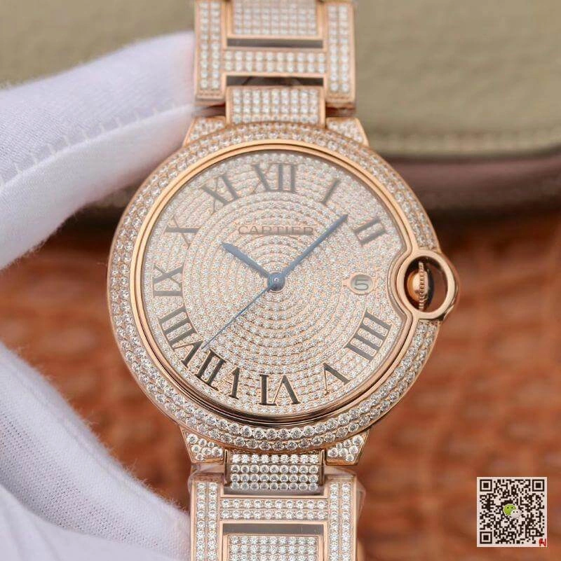Ballon Bleu De Cartier W69006Z2 42mm TW Factory 1:1 Best Edition Replica Watch Full Diamond Rosegold Swiss ETA 2824