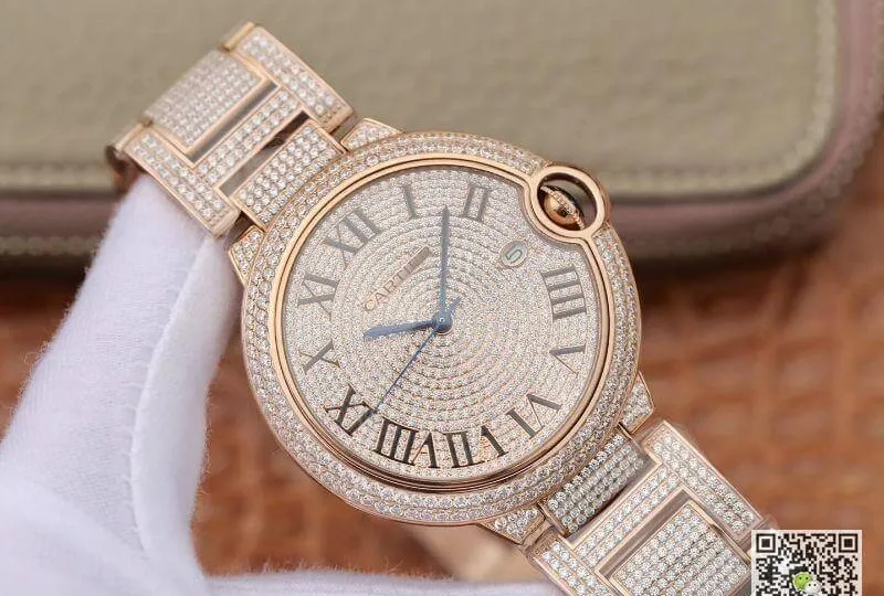 Ballon Bleu De Cartier W69006Z2 42mm TW Factory 1:1 Best Edition Replica Watch Full Diamond Rosegold Swiss ETA 2824