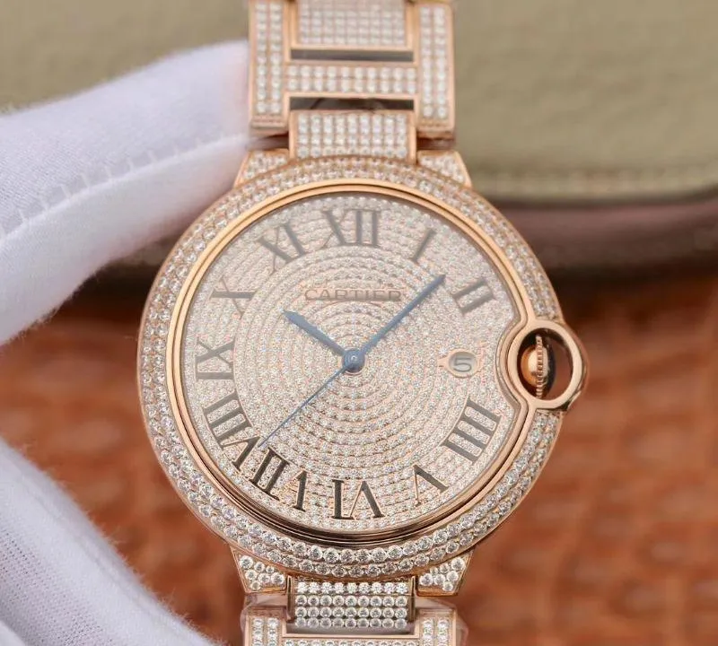Ballon Bleu De Cartier W69006Z2 42mm TW Factory 1:1 Best Edition Replica Watch Full Diamond Rosegold Swiss ETA 2824