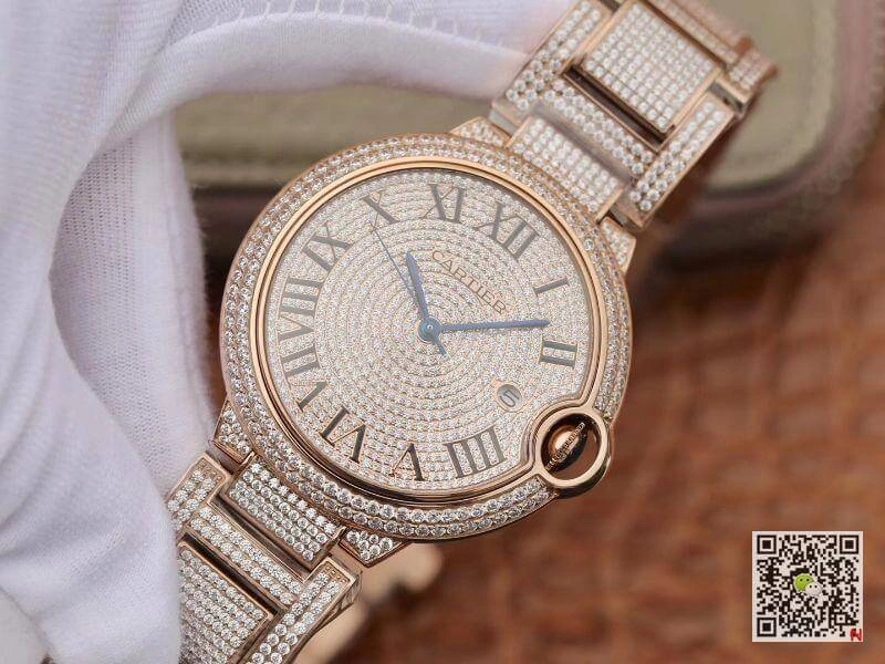 Ballon Bleu De Cartier W69006Z2 42mm TW Factory 1:1 Best Edition Replica Watch Full Diamond Rosegold Swiss ETA 2824