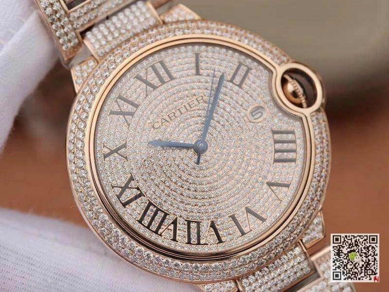 Ballon Bleu De Cartier W69006Z2 42mm TW Factory 1:1 Best Edition Replica Watch Full Diamond Rosegold Swiss ETA 2824