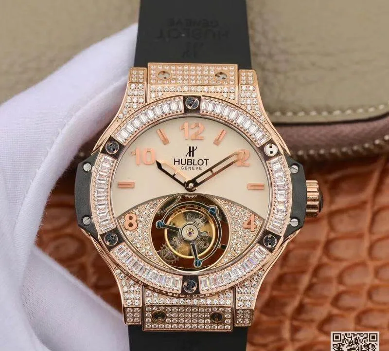 Hublot Classic Fusion 45mm Tourbillon 1:1 Best Edition Replica Watch With Diamond Rosegold White Dial Swiss Toubillon