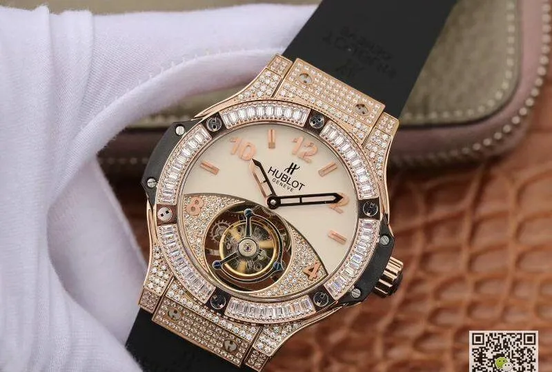 Hublot Classic Fusion 45mm Tourbillon 1:1 Best Edition Replica Watch With Diamond Rosegold White Dial Swiss Toubillon