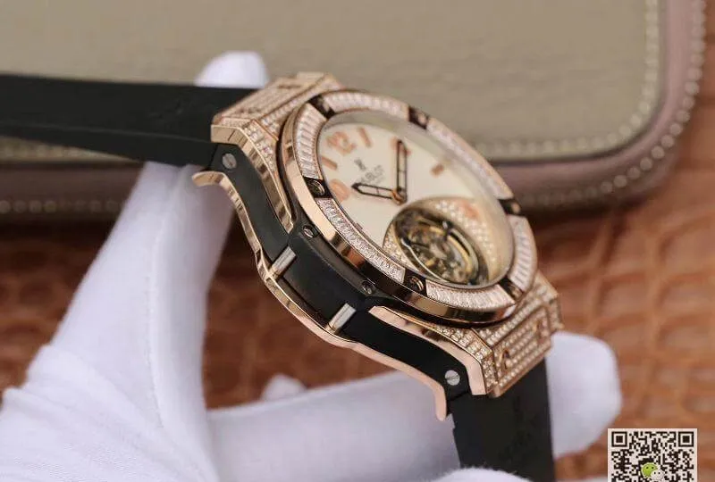Hublot Classic Fusion 45mm Tourbillon 1:1 Best Edition Replica Watch With Diamond Rosegold White Dial Swiss Toubillon