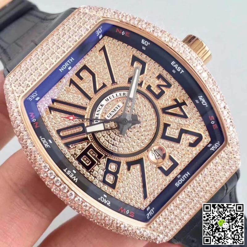 Franck Muller Vanguard V45 SC DT Rose Gold Diamond 1:1 Best Edition Replica Watch Swiss ETA2824-2