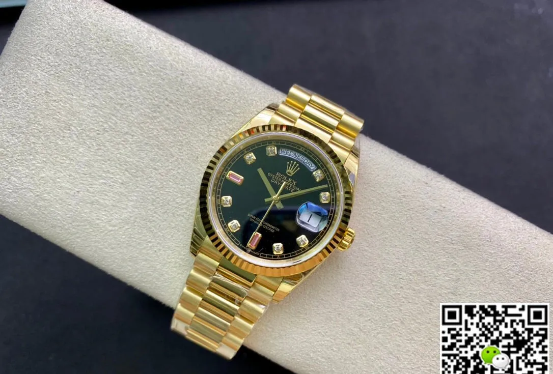 Rolex Day Date 118208 EW Factory 1:1 Best Edition Replica Watch Diamond Black Dial