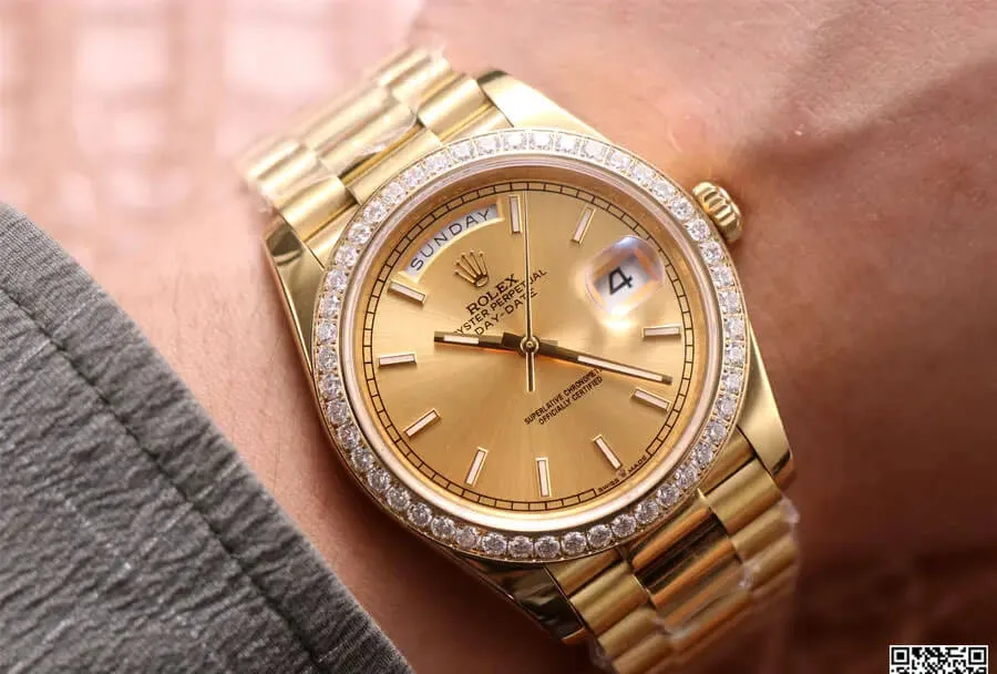 Rolex Day Date M228348RBR-0008 EW Factory 1:1 Best Edition Replica Watch Gold Dial