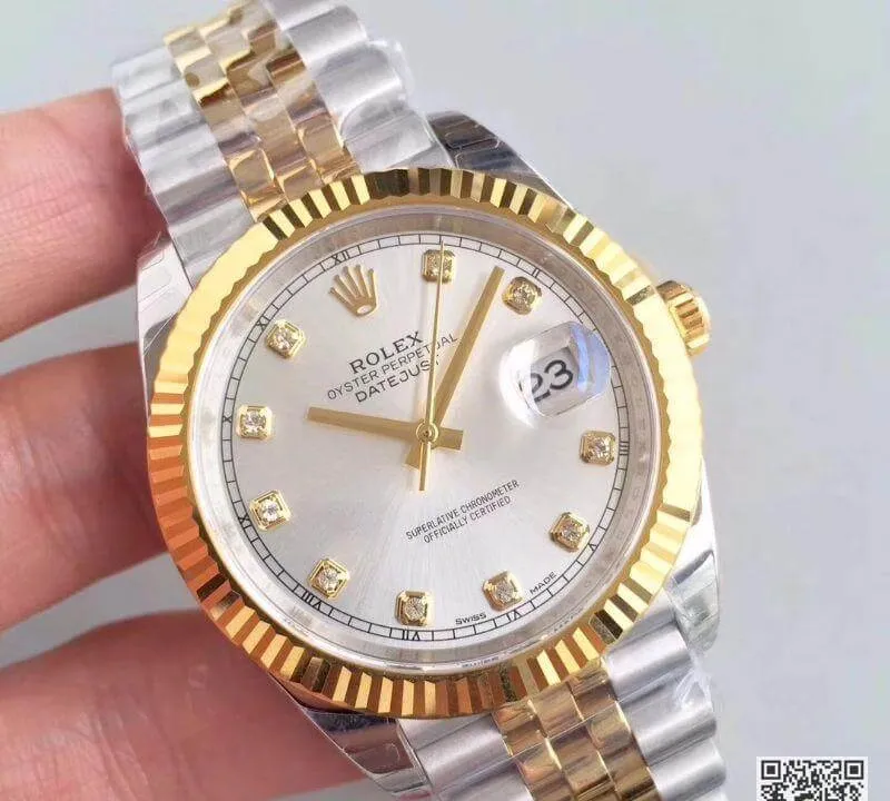 Rolex Datejust 41 126333 Silver Dial 1:1 Best Edition Replica Watch Swiss ETA3255 Stainless Steel 410L and 18K Yellow Gold Bracelet