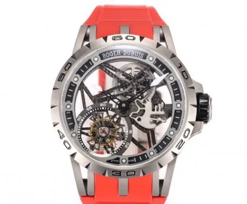 NEW Factory Roger Dubuis Excalibur RDDBEX0479 Tourbillon Red strap 1:1 Best Edition Replica Watch