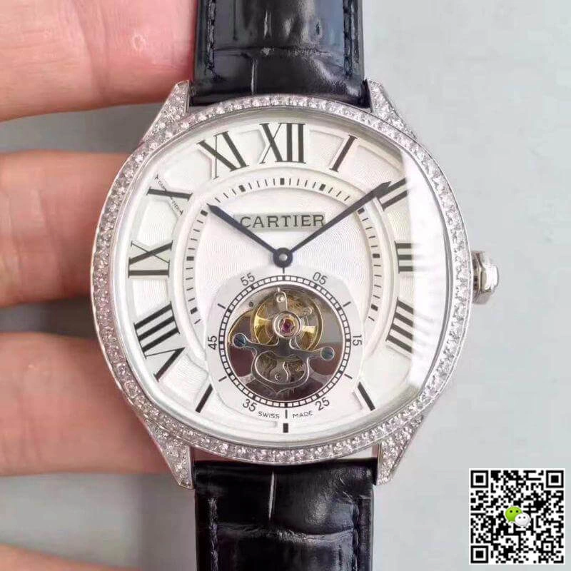 Drive De Cartier W4100013 1:1 Best Edition Replica Watch Swiss Tourbillon White Gold Diamond