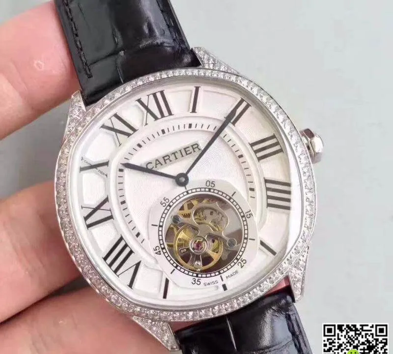 Drive De Cartier W4100013 1:1 Best Edition Replica Watch Swiss Tourbillon White Gold Diamond