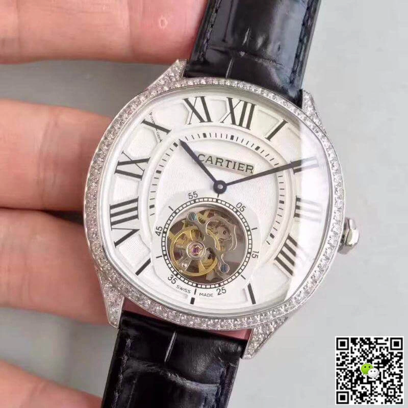 Drive De Cartier W4100013 1:1 Best Edition Replica Watch Swiss Tourbillon White Gold Diamond