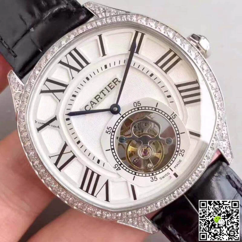 Drive De Cartier W4100013 1:1 Best Edition Replica Watch Swiss Tourbillon White Gold Diamond