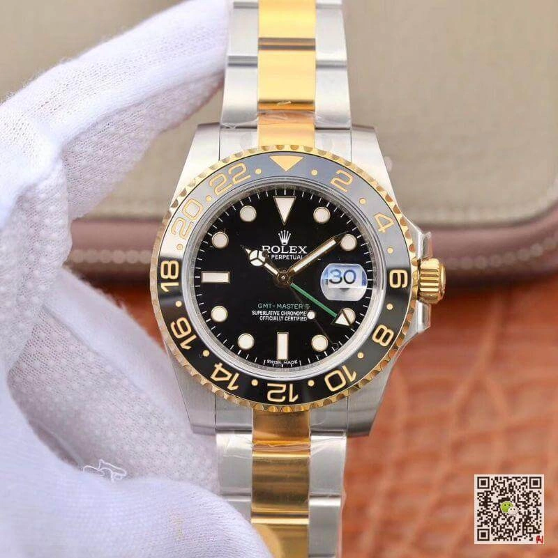Rolex GMT Master II 116713 LN 40mm EW Factory 1:1 Best Edition Replica Watch Swiss ETA2836 Stainless Steel Two Tone Bracelet
