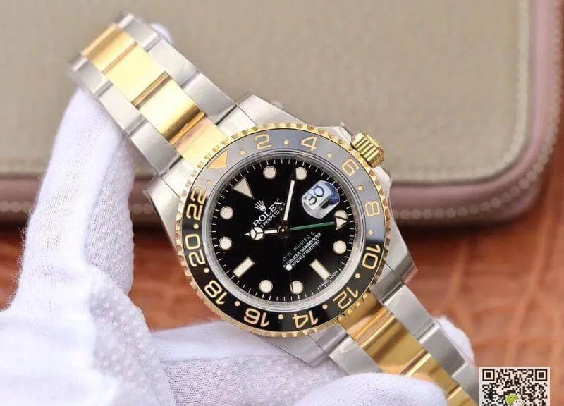 Rolex GMT Master II 116713 LN 40mm EW Factory 1:1 Best Edition Replica Watch Swiss ETA2836 Stainless Steel Two Tone Bracelet
