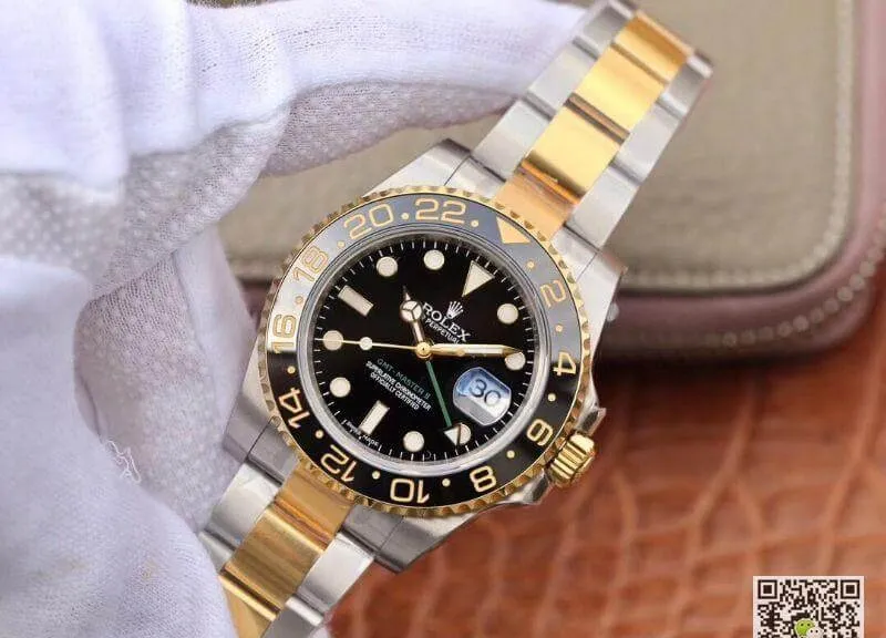 Rolex GMT Master II 116713 LN 40mm EW Factory 1:1 Best Edition Replica Watch Swiss ETA2836 Stainless Steel Two Tone Bracelet