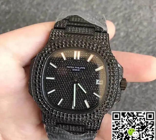 Patek Philippe Nautilus 5719 10G-010 PPF Factory 1:1 Best Edition Replica Watch Full Diamond Black Strap
