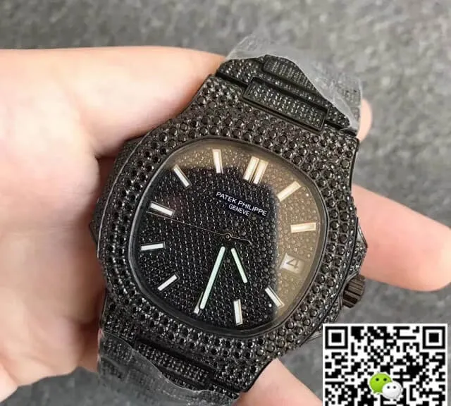Patek Philippe Nautilus 5719 10G-010 PPF Factory 1:1 Best Edition Replica Watch Full Diamond Black Strap
