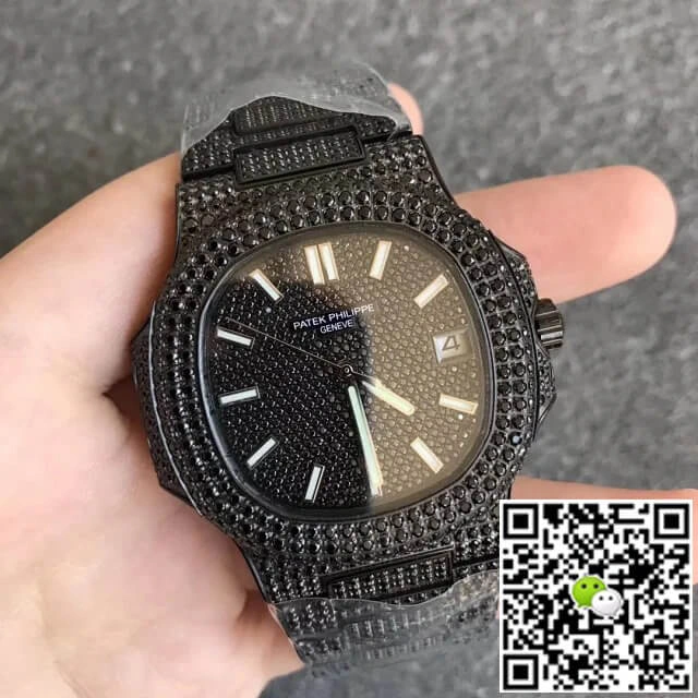 Patek Philippe Nautilus 5719 10G-010 PPF Factory 1:1 Best Edition Replica Watch Full Diamond Black Strap
