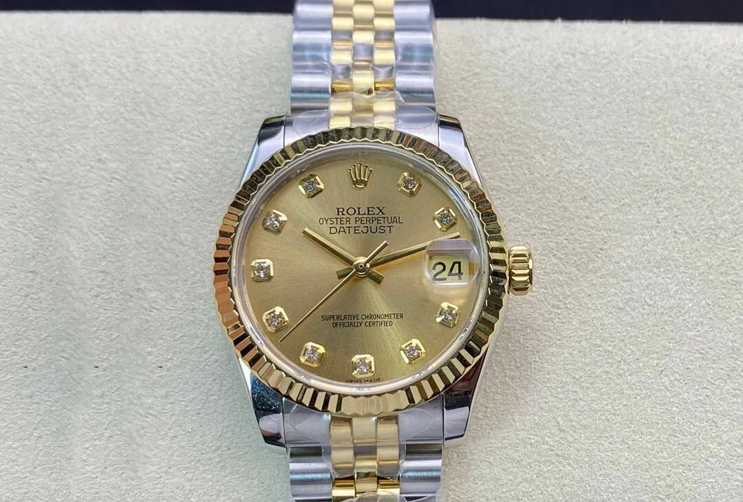 Rolex Datejust M278273-0026 31MM EW Factory 1:1 Best Edition Replica Watch Gold Diamond Bezel