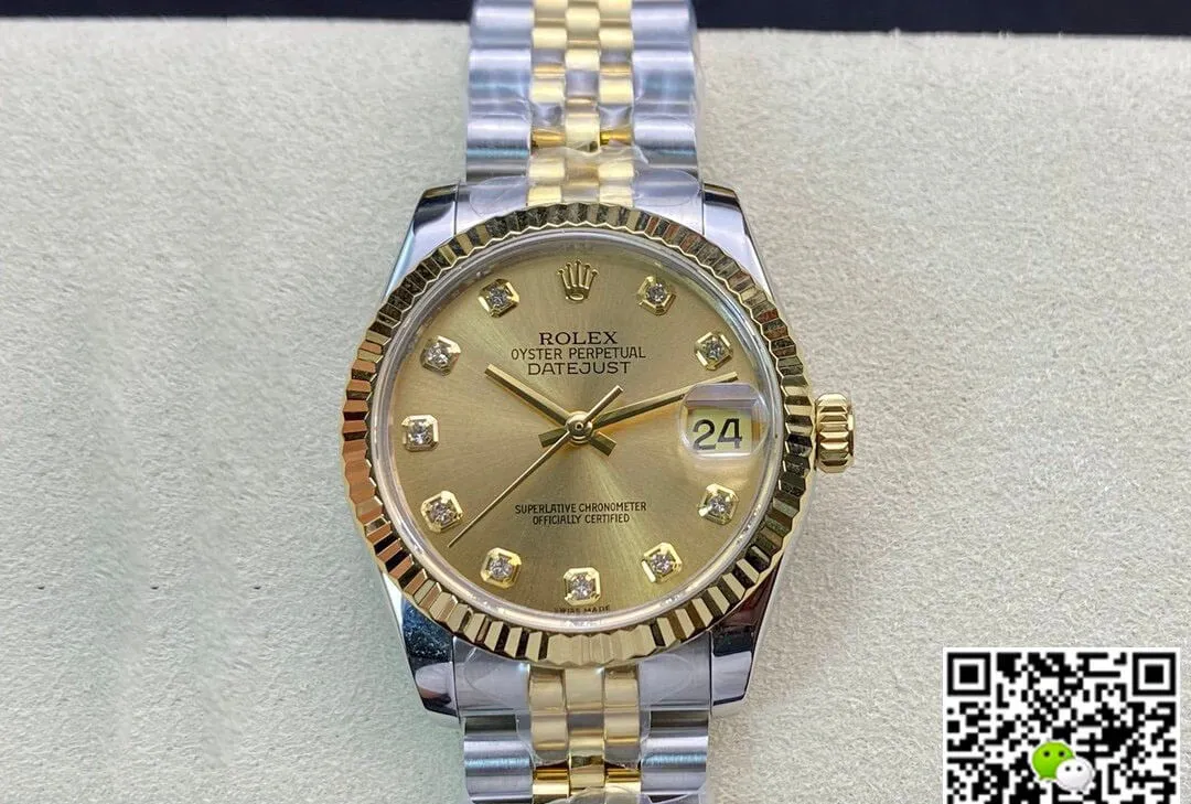 Rolex Datejust M278273-0026 31MM EW Factory 1:1 Best Edition Replica Watch Gold Diamond Bezel