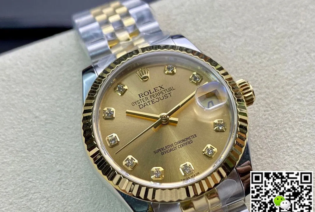 Rolex Datejust M278273-0026 31MM EW Factory 1:1 Best Edition Replica Watch Gold Diamond Bezel