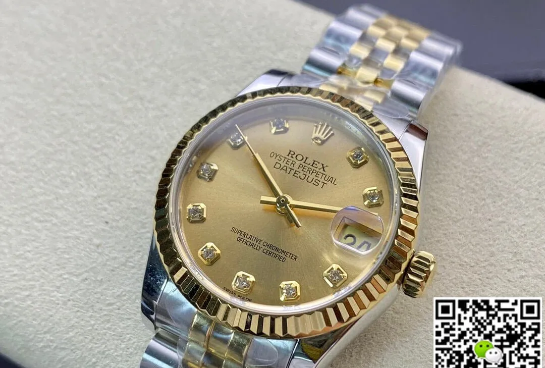 Rolex Datejust M278273-0026 31MM EW Factory 1:1 Best Edition Replica Watch Gold Diamond Bezel