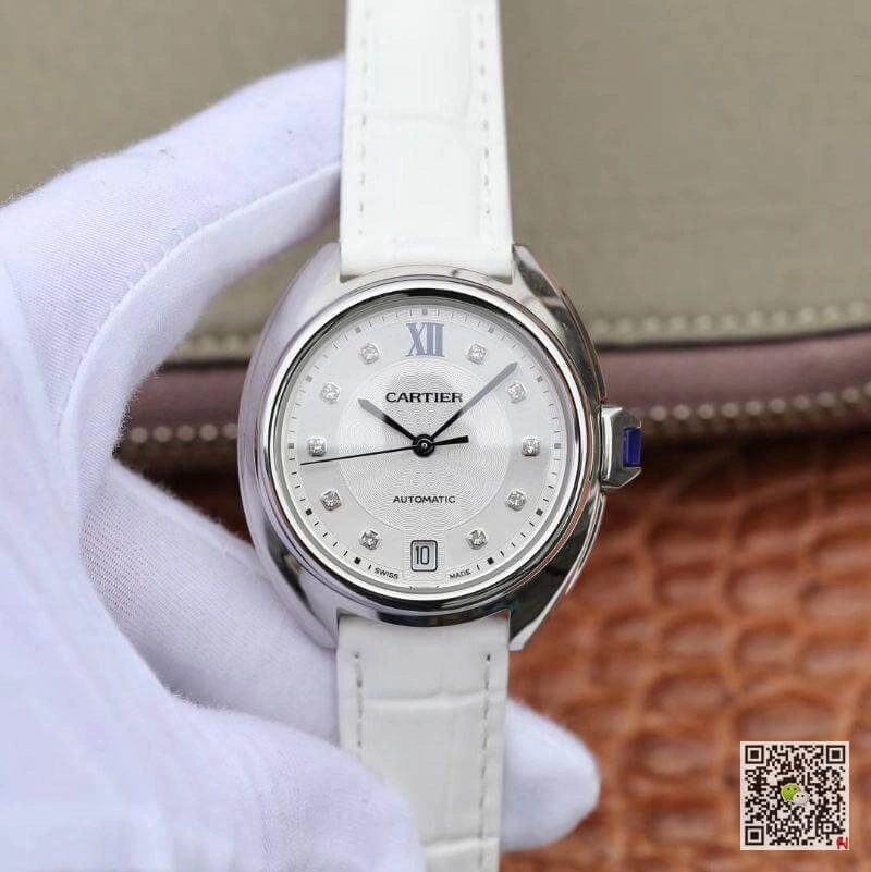 Cle De Cartier Automatic 35mm Ladies WJCL0032 1:1 Best Edition Replica Watch Swiss ETA1847 White Strap