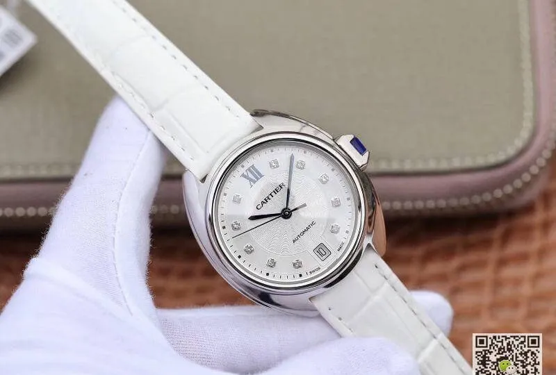 Cle De Cartier Automatic 35mm Ladies WJCL0032 1:1 Best Edition Replica Watch Swiss ETA1847 White Strap