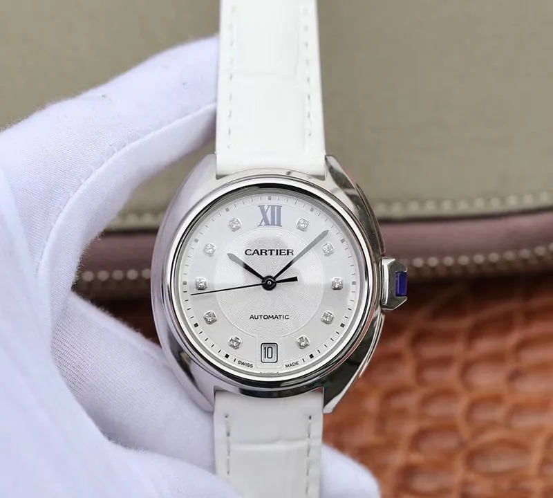 Cle De Cartier Automatic 35mm Ladies WJCL0032 1:1 Best Edition Replica Watch Swiss ETA1847 White Strap