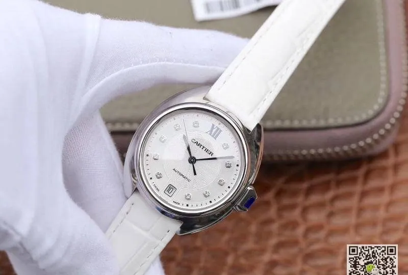 Cle De Cartier Automatic 35mm Ladies WJCL0032 1:1 Best Edition Replica Watch Swiss ETA1847 White Strap