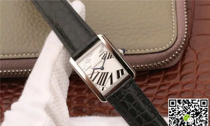 Cartier Tank W5200018 K11 Factory 1:1 Best Edition Replica Watch Black Leather Strap