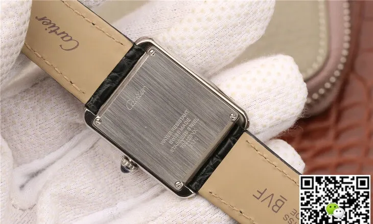 Cartier Tank W5200018 K11 Factory 1:1 Best Edition Replica Watch Black Leather Strap