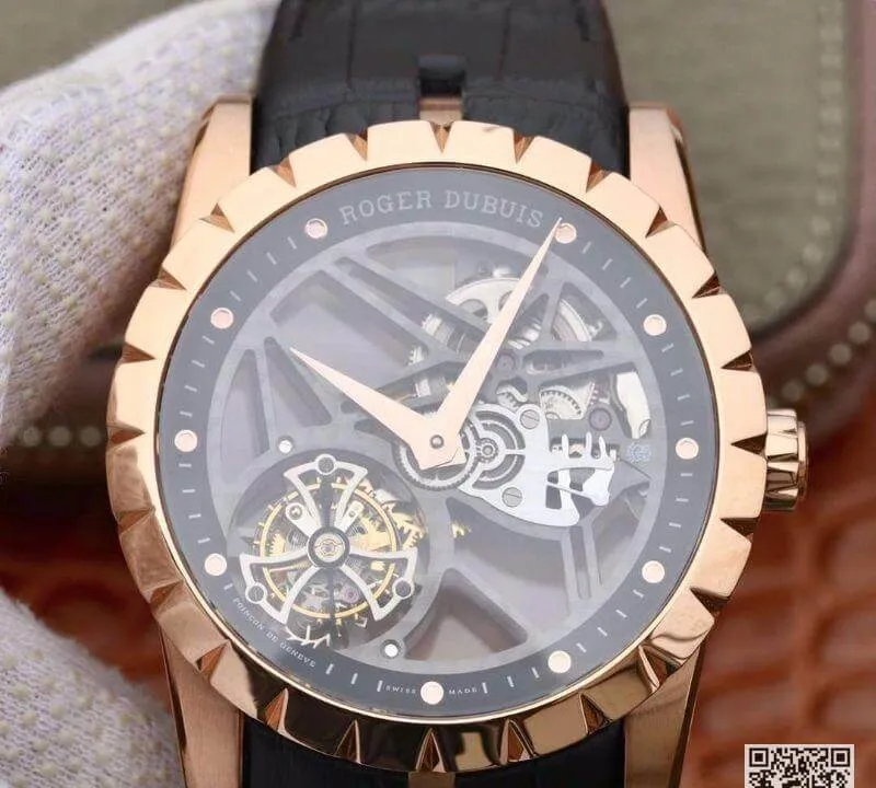 Roger Dubuis Excalibur RDDBEX0392 1:1 Best Edition Replica Watch Swiss Tourbillon Black Leather Strap