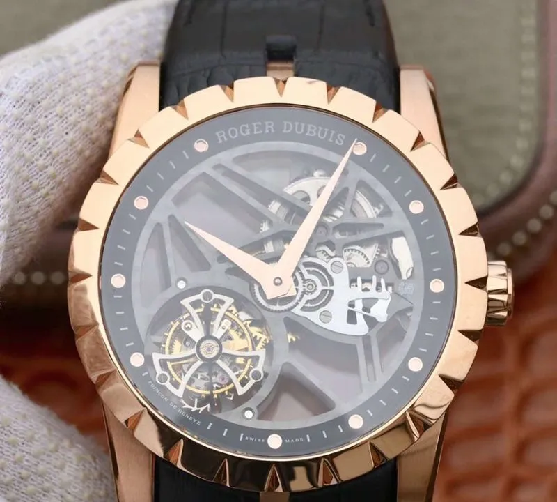 Roger Dubuis Excalibur RDDBEX0392 1:1 Best Edition Replica Watch Swiss Tourbillon Black Leather Strap