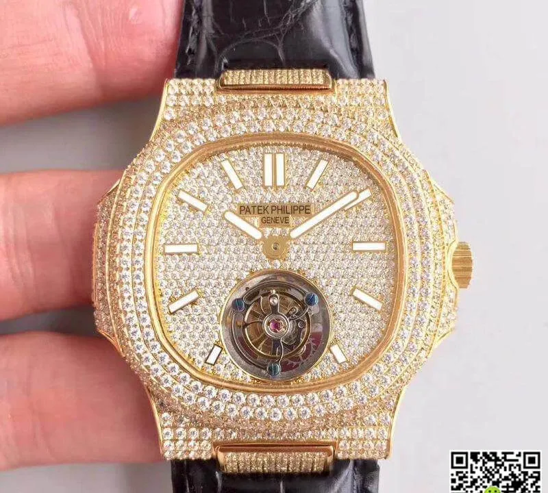 Patek Philippe Nautilus Tourbillon 1:1 Best Edition Replica Watch Swiss Tourbillon Yellow Gold Diamond