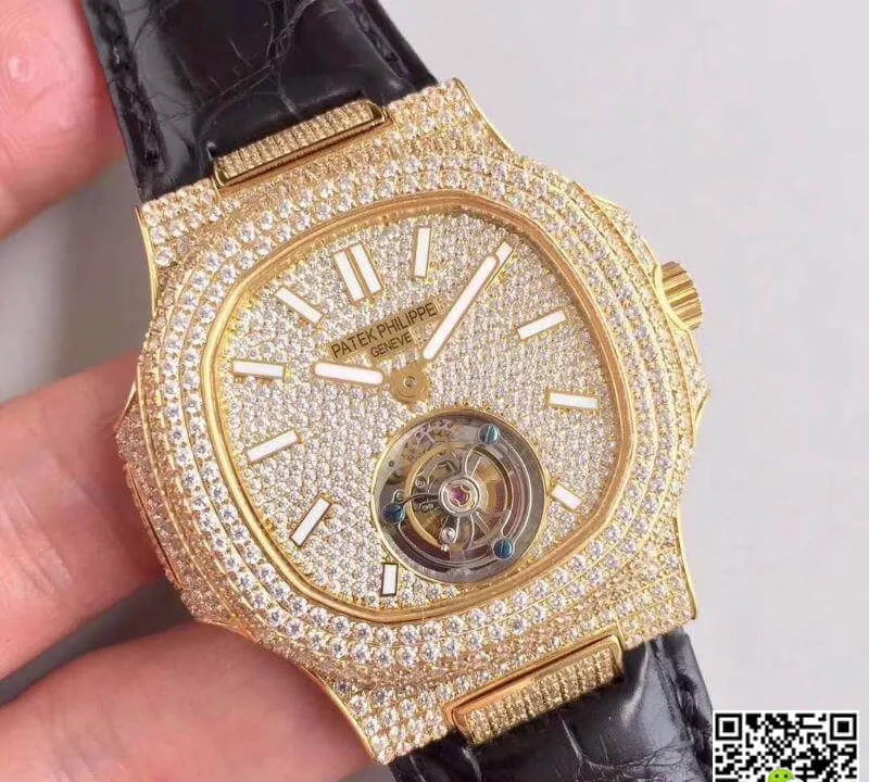 Patek Philippe Nautilus Tourbillon 1:1 Best Edition Replica Watch Swiss Tourbillon Yellow Gold Diamond