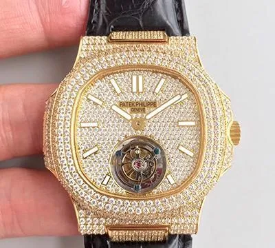 Patek Philippe Nautilus Tourbillon 1:1 Best Edition Replica Watch Swiss Tourbillon Yellow Gold Diamond