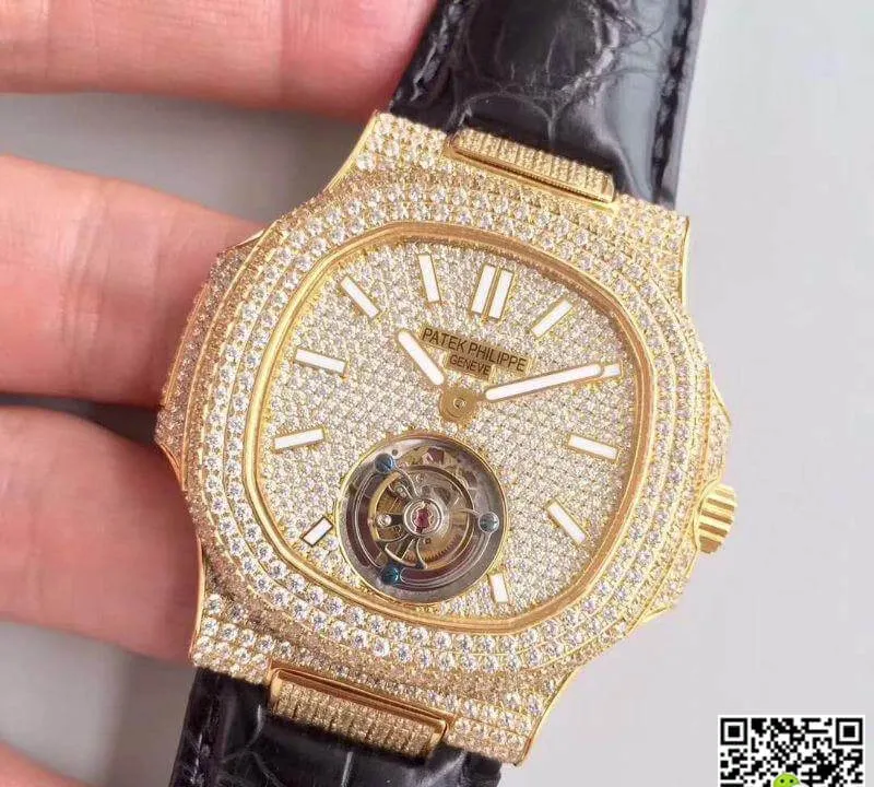 Patek Philippe Nautilus Tourbillon 1:1 Best Edition Replica Watch Swiss Tourbillon Yellow Gold Diamond