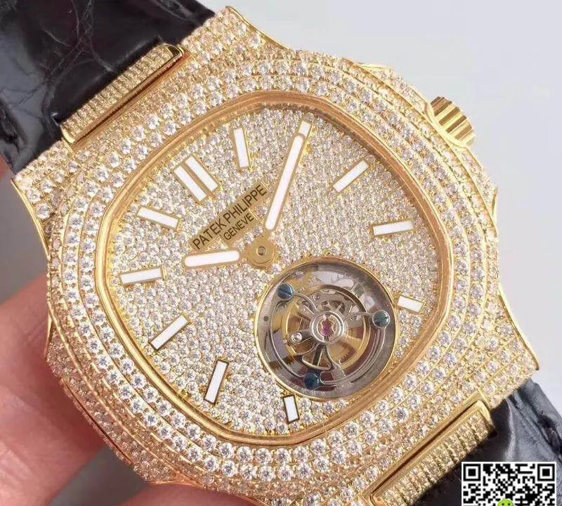 Patek Philippe Nautilus Tourbillon 1:1 Best Edition Replica Watch Swiss Tourbillon Yellow Gold Diamond