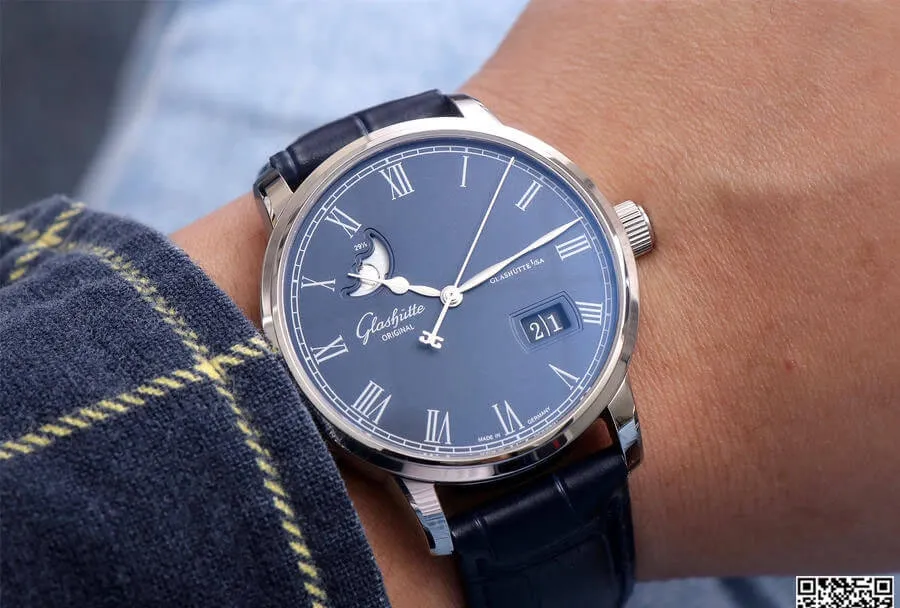 Glashutte Senator 1-36-04 V9 Factory 1:1 Best Edition Replica Watch Blue Leather Strap