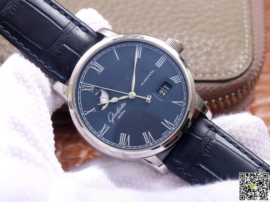 Glashutte Senator 1-36-04 V9 Factory 1:1 Best Edition Replica Watch Blue Leather Strap