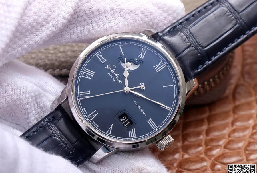 Glashutte Senator 1-36-04 V9 Factory 1:1 Best Edition Replica Watch Blue Leather Strap
