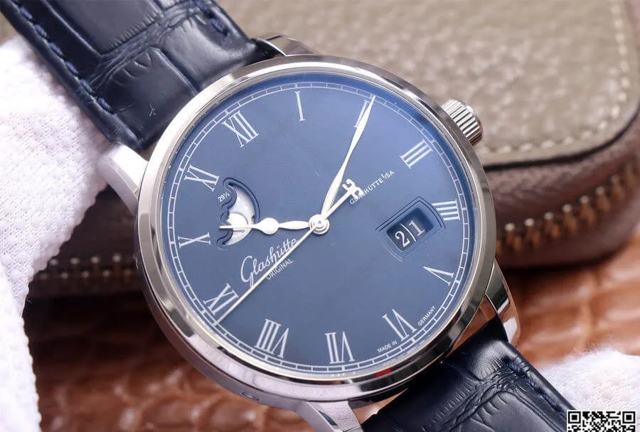 Glashutte Senator 1-36-04 V9 Factory 1:1 Best Edition Replica Watch Blue Leather Strap