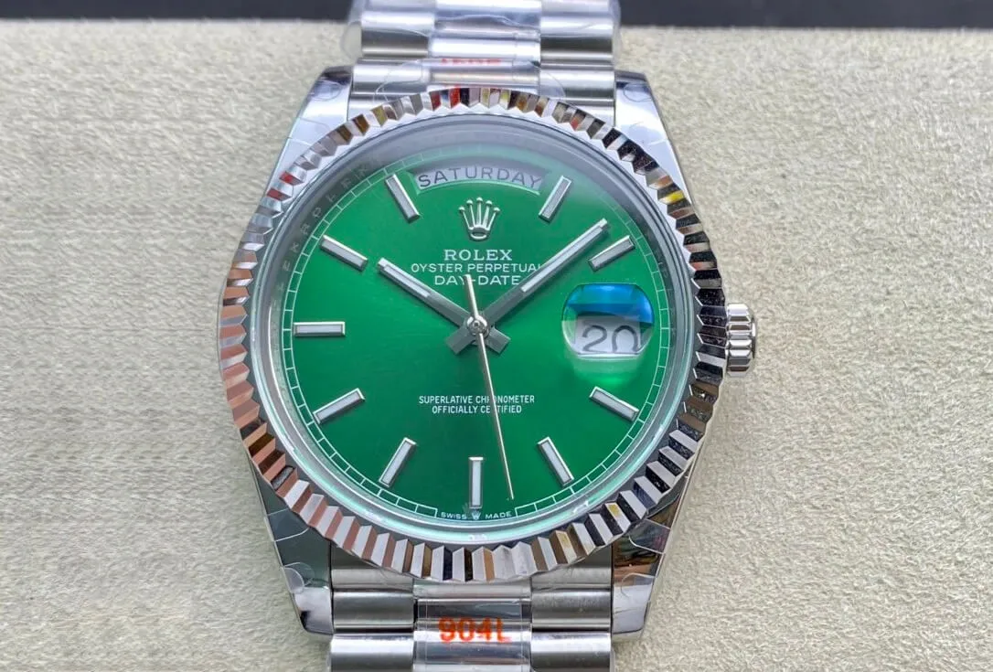 Rolex Day Date 40MM GM Factory 1:1 Best Edition Replica Watch Green Dial Silver Strap