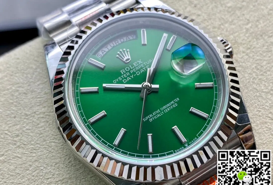 Rolex Day Date 40MM GM Factory 1:1 Best Edition Replica Watch Green Dial Silver Strap