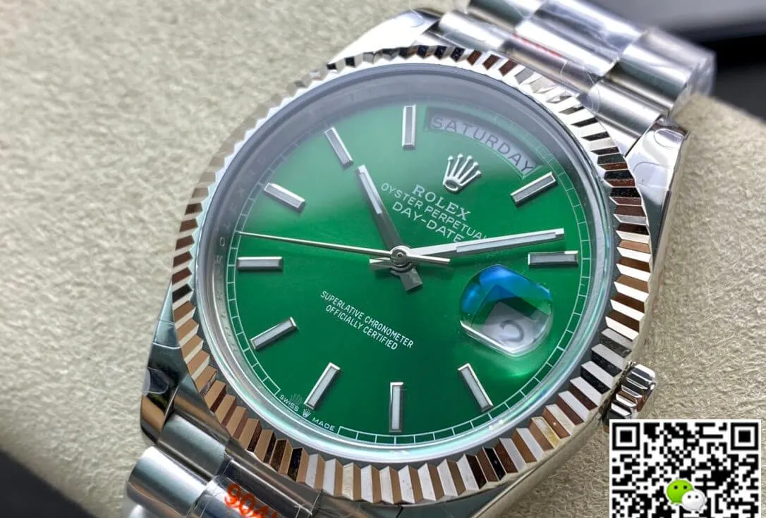 Rolex Day Date 40MM GM Factory 1:1 Best Edition Replica Watch Green Dial Silver Strap
