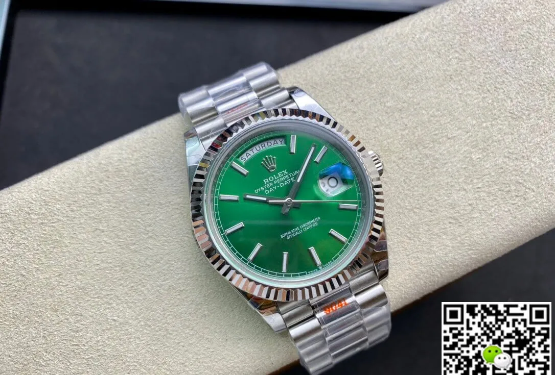 Rolex Day Date 40MM GM Factory 1:1 Best Edition Replica Watch Green Dial Silver Strap