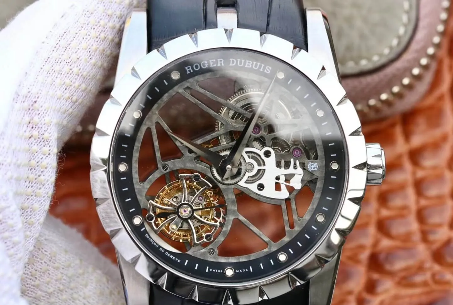 Roger Dubuis Excalibur RDDBEX0393 JB Factory 1:1 Best Edition Replica Watch Black Leather Strap