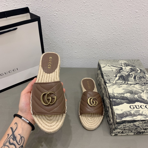 HOT SALE GUCCI Leather espadrille sandal